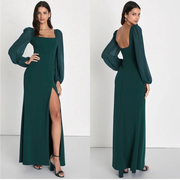 Lulus Dresses & Skirts - Lulu's Teal Green Backless Maxi Dress with Puff Sleeves